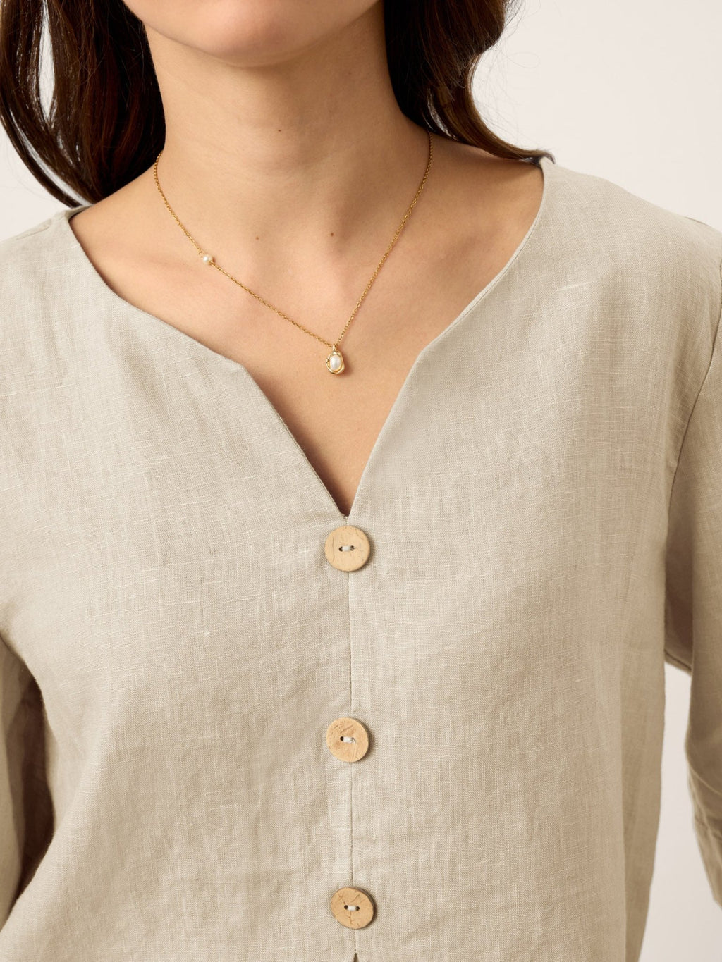 100% Linen Split Neck Inverted Pleat Top TABITHA - FreshFinds