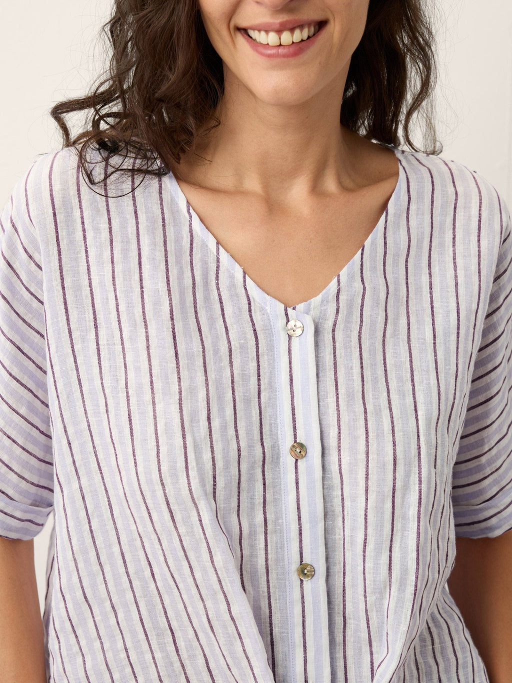 100% Linen Striped Surplice Cocoon Top CATHERINE - FreshFinds