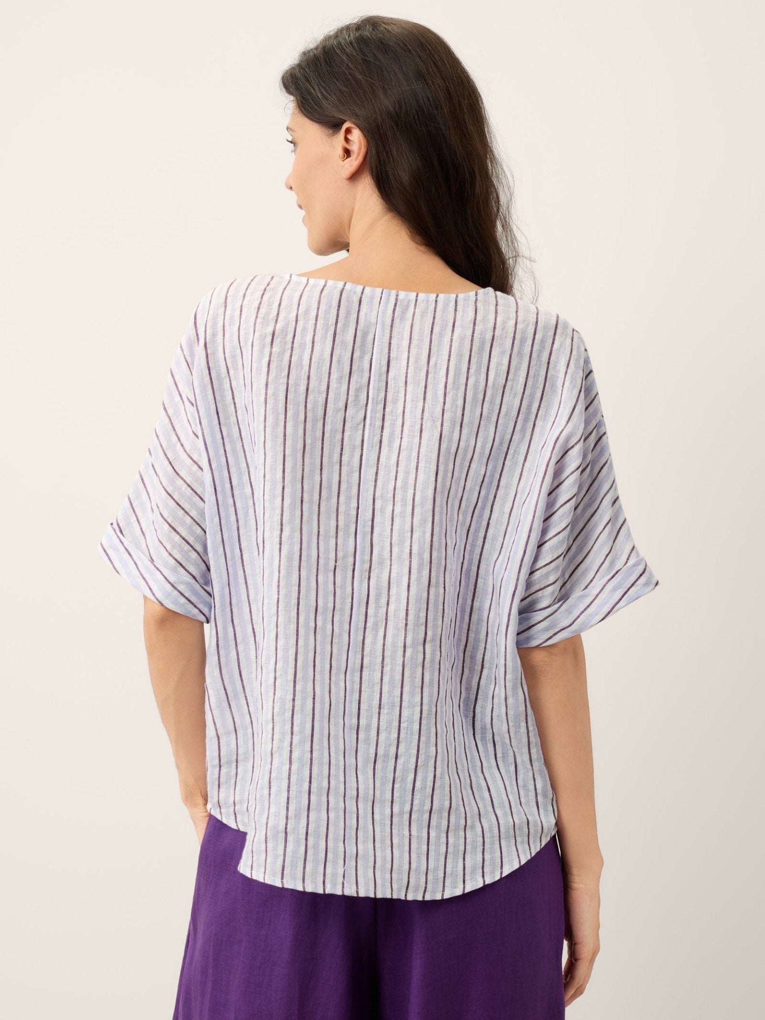 100% Linen Striped Surplice Cocoon Top CATHERINE - FreshFinds