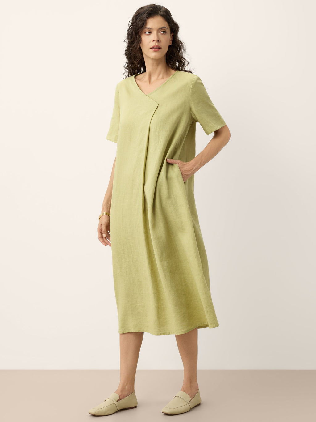 100% Linen Surplice Neck A Line Maxi Dress JUDITH