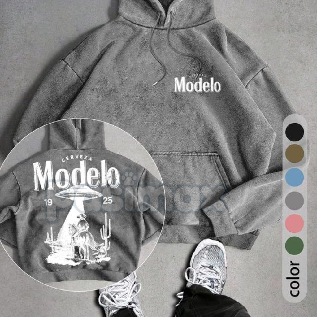 UFO Cowboy Showdown Hoodie – Men's Retro Washed Streetwear, Unique Graphic Pullover