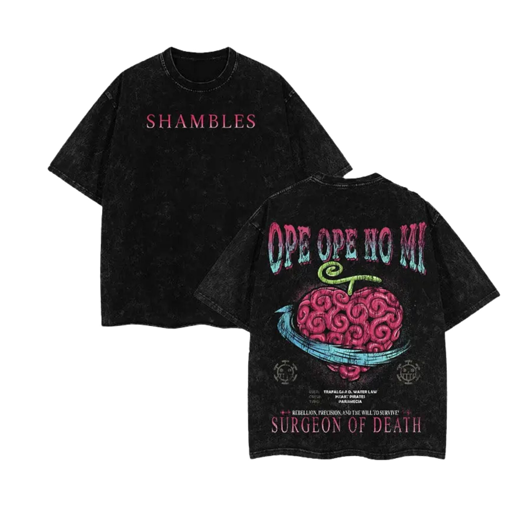 Devil Fruit One Piece Washed Tee – Vintage Manga Graphic Shirt, Oversized Streetwear