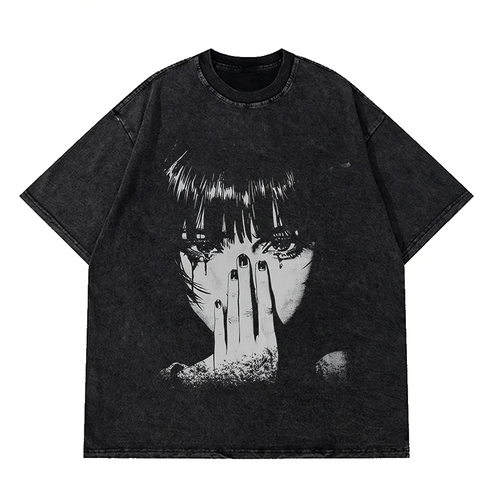 Hip Hop Washed Graphic T Shirt Men Streetwear Cotton Loose Fit