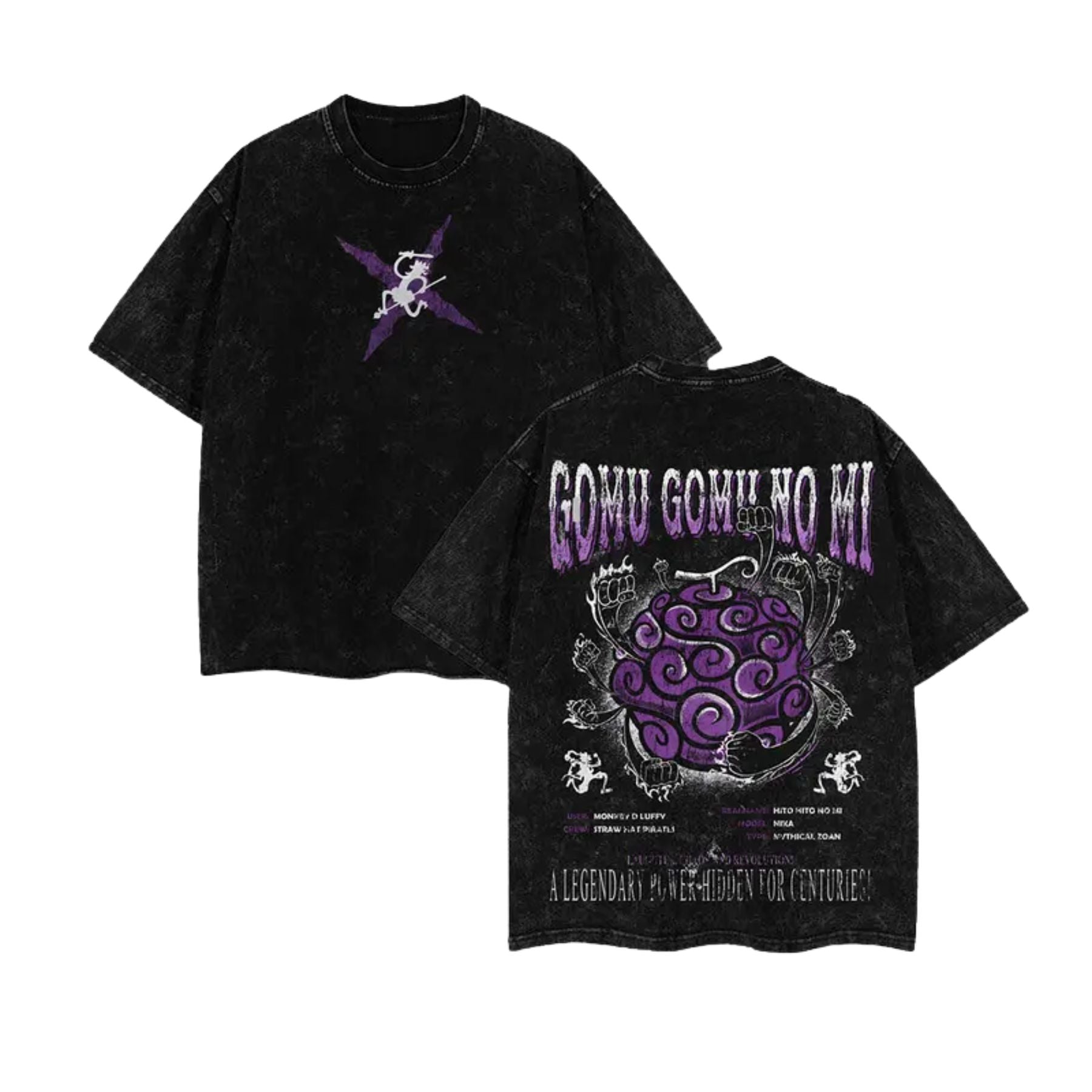 Devil Fruit One Piece Washed Tee – Vintage Manga Graphic Shirt, Oversized Streetwear