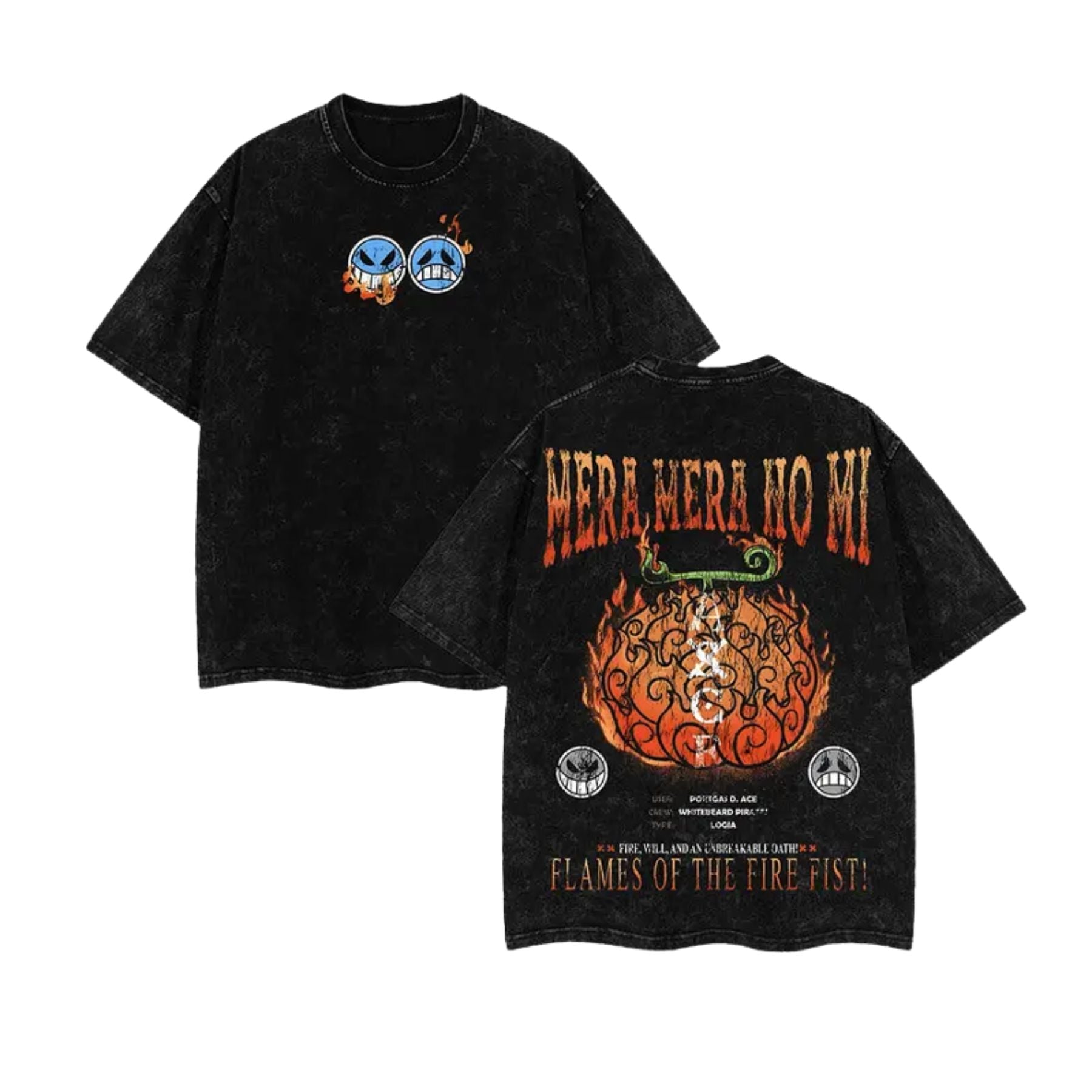 Devil Fruit One Piece Washed Tee – Vintage Manga Graphic Shirt, Oversized Streetwear