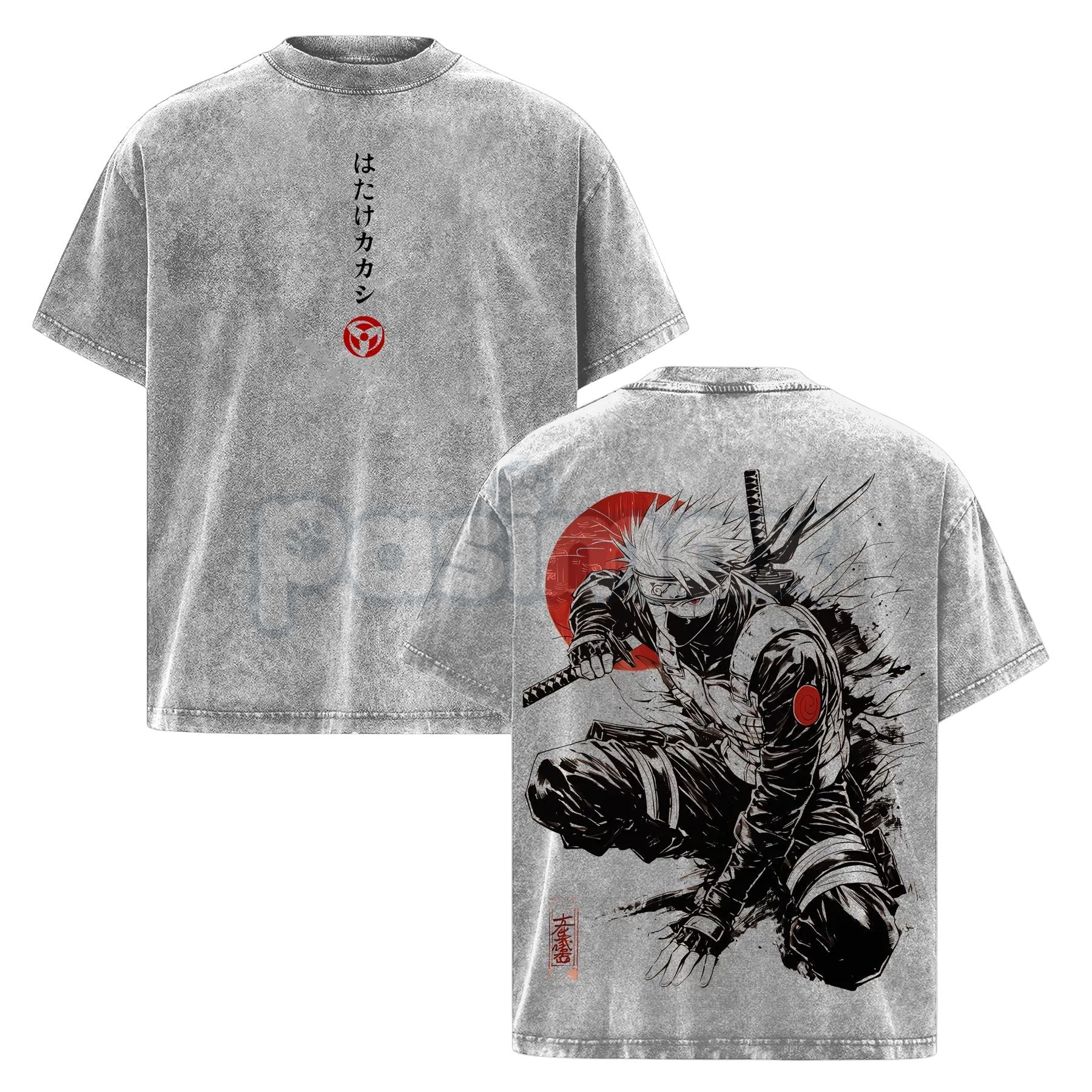 Kakashi Hatake T-Shirt – Washed Vintage Naruto Anime Oversize Streetwear Tee, Sharingan Ninja Graphic Shirt