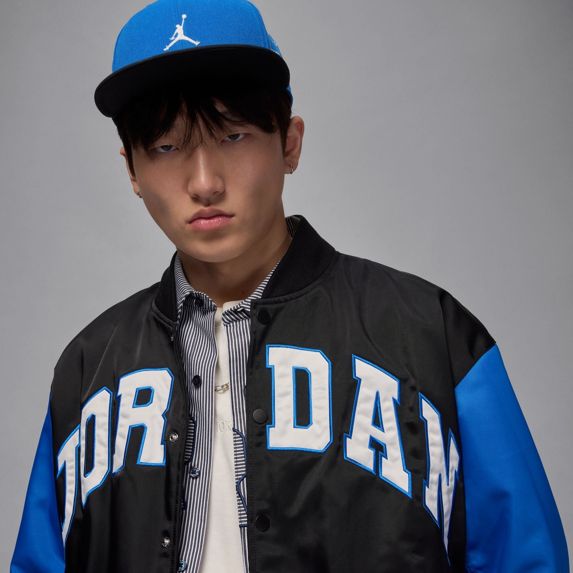 Air Jordan Mens Collegiate Varsity Jacket - Black/Sport Blue - FreshFinds