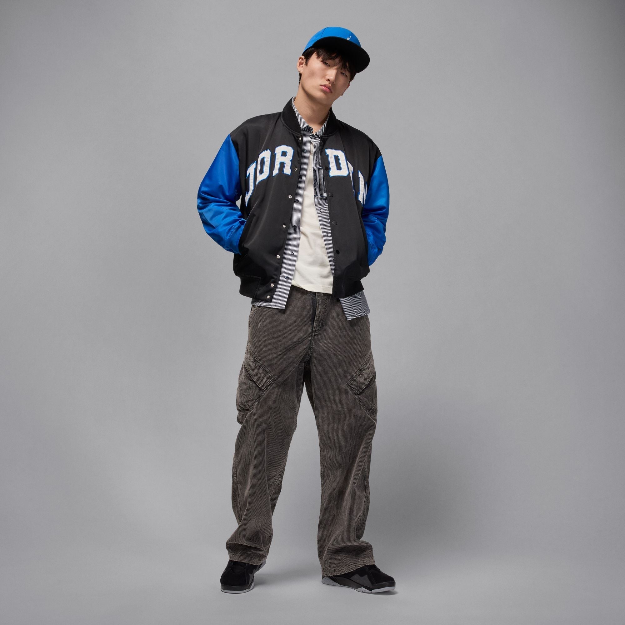 Air Jordan Mens Collegiate Varsity Jacket - Black/Sport Blue - FreshFinds