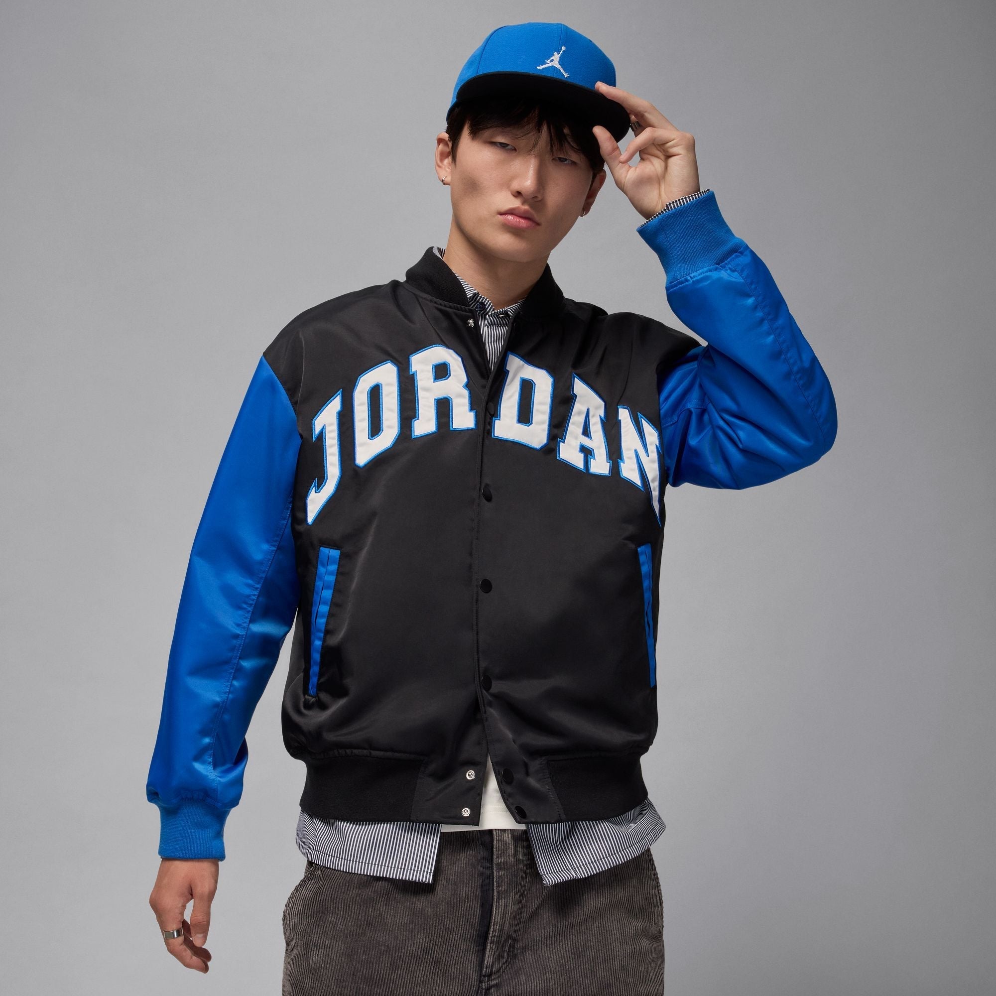 Air Jordan Mens Collegiate Varsity Jacket - Black/Sport Blue - FreshFinds