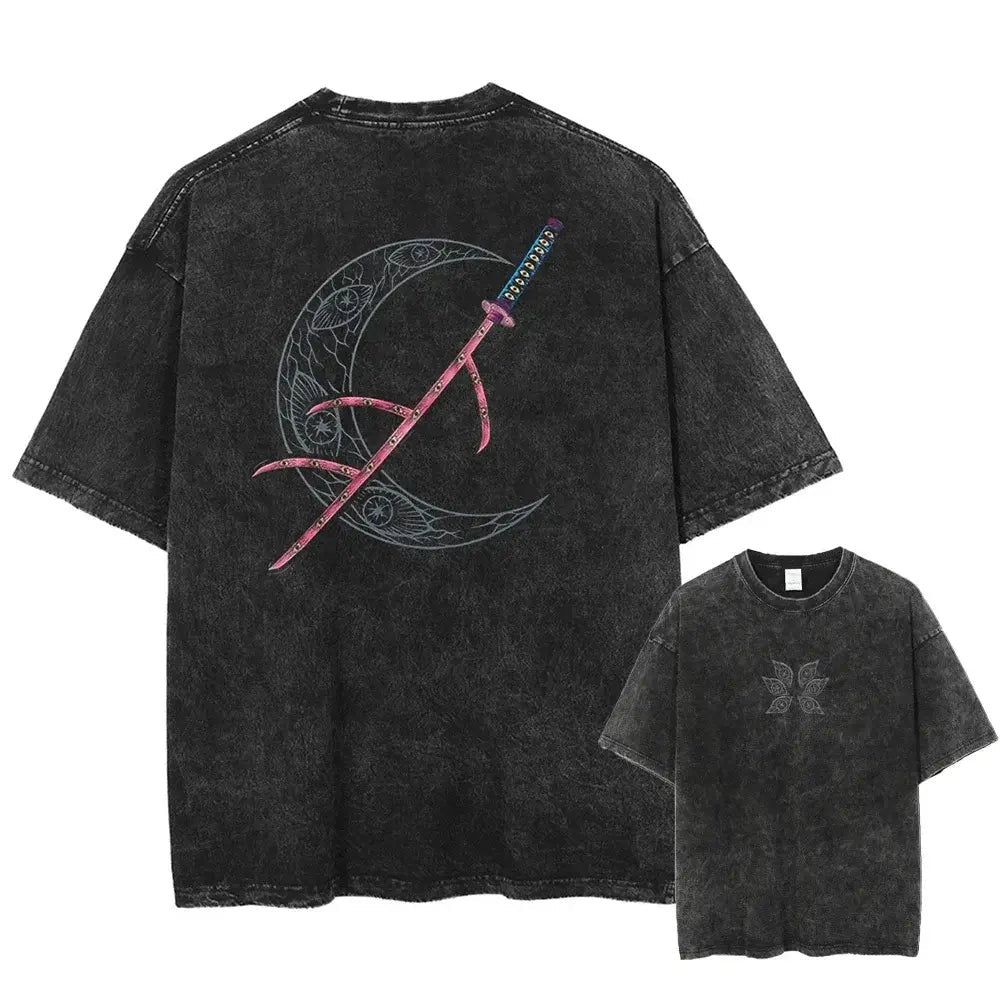 Demon Slayer Kokushibo T-shirt Vintage Washed Cotton Tee - FreshFinds