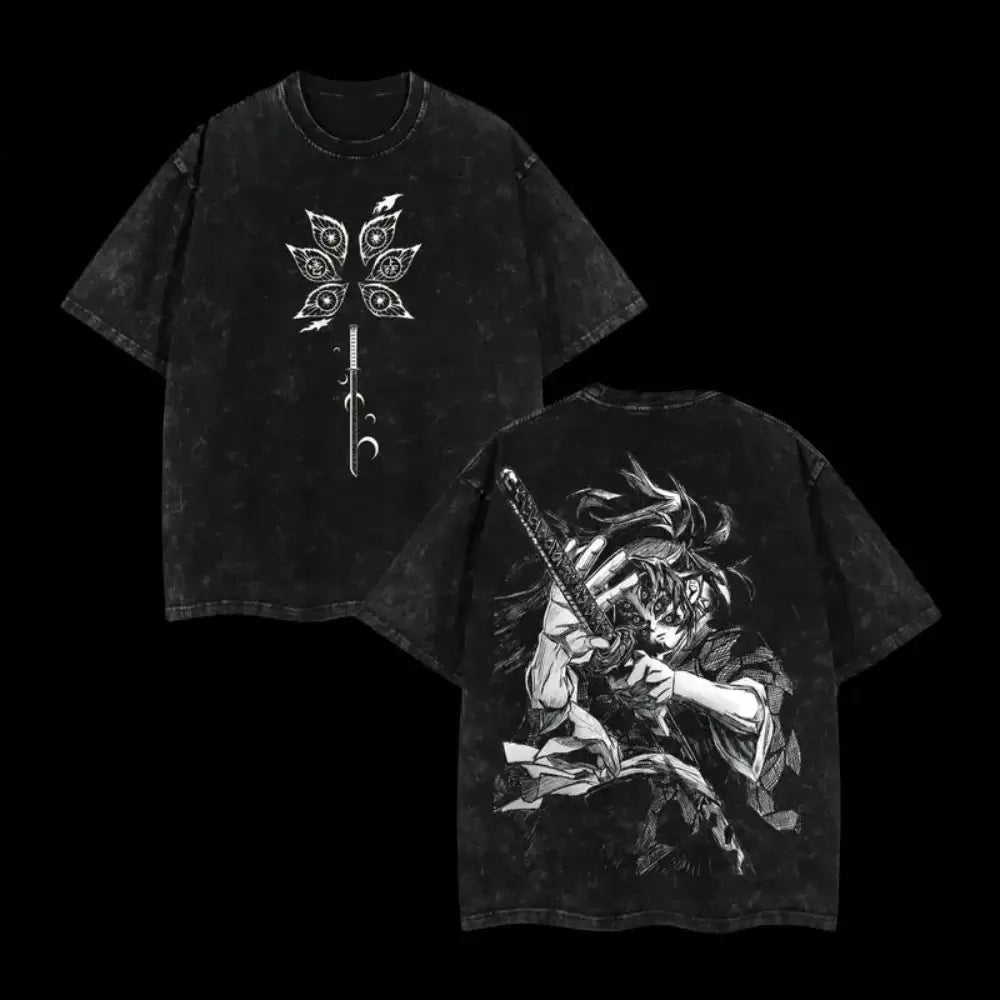 Demon Slayer Kokushibo T-shirt Vintage Washed Cotton Tee - FreshFinds