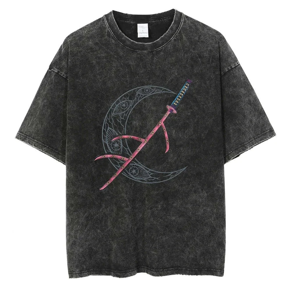 Demon Slayer Kokushibo T-shirt Vintage Washed Cotton Tee - FreshFinds