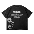 Ghosts Cant Dream Garment Dyed Streetwear Tee 260GSM Black Cotton With Faded Raw Hem - FreshFinds