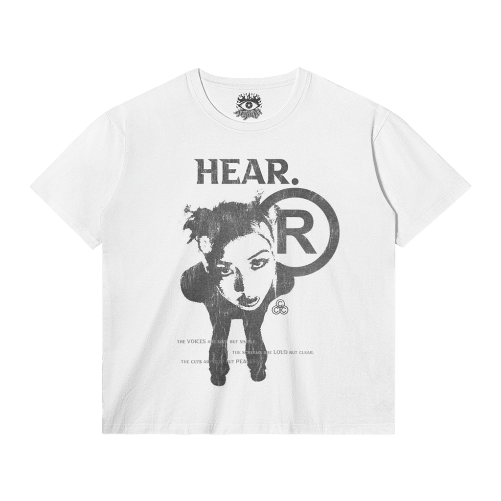 HEAR Streetwear Tee White Cotton T Shirt Classic Fit 180 GSM DTG Print - FreshFinds