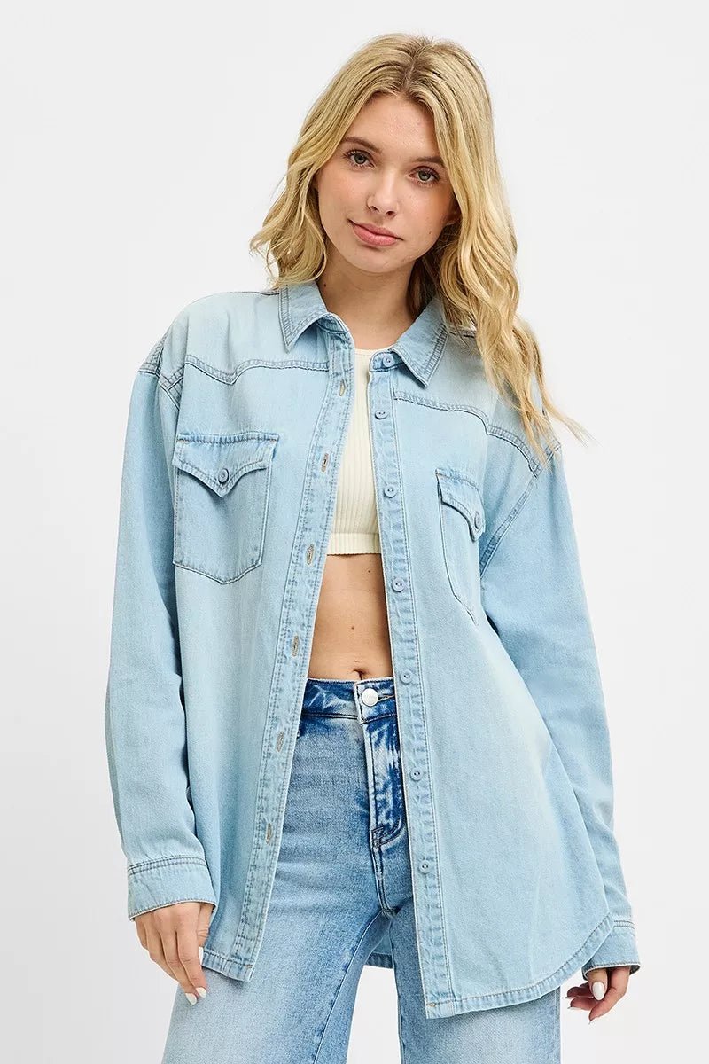 RISEN Western Yoke Style Relaxed Fit Denim Shirts - FreshFinds