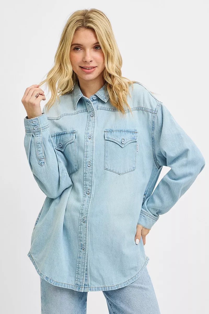 RISEN Western Yoke Style Relaxed Fit Denim Shirts - FreshFinds