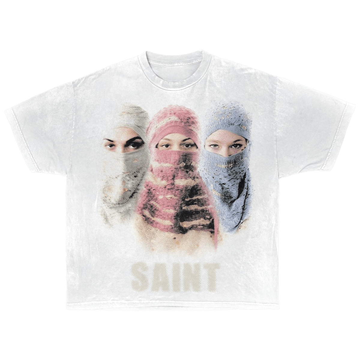 Saint Streetwear Tee White Cotton DTG Print Distressed Graphic True To Size - FreshFinds