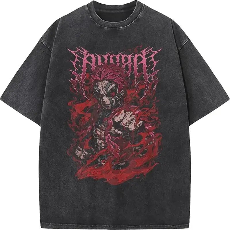 Washed Vintage Akaza T-shirt Demon Slayer Manga Graphic - FreshFinds