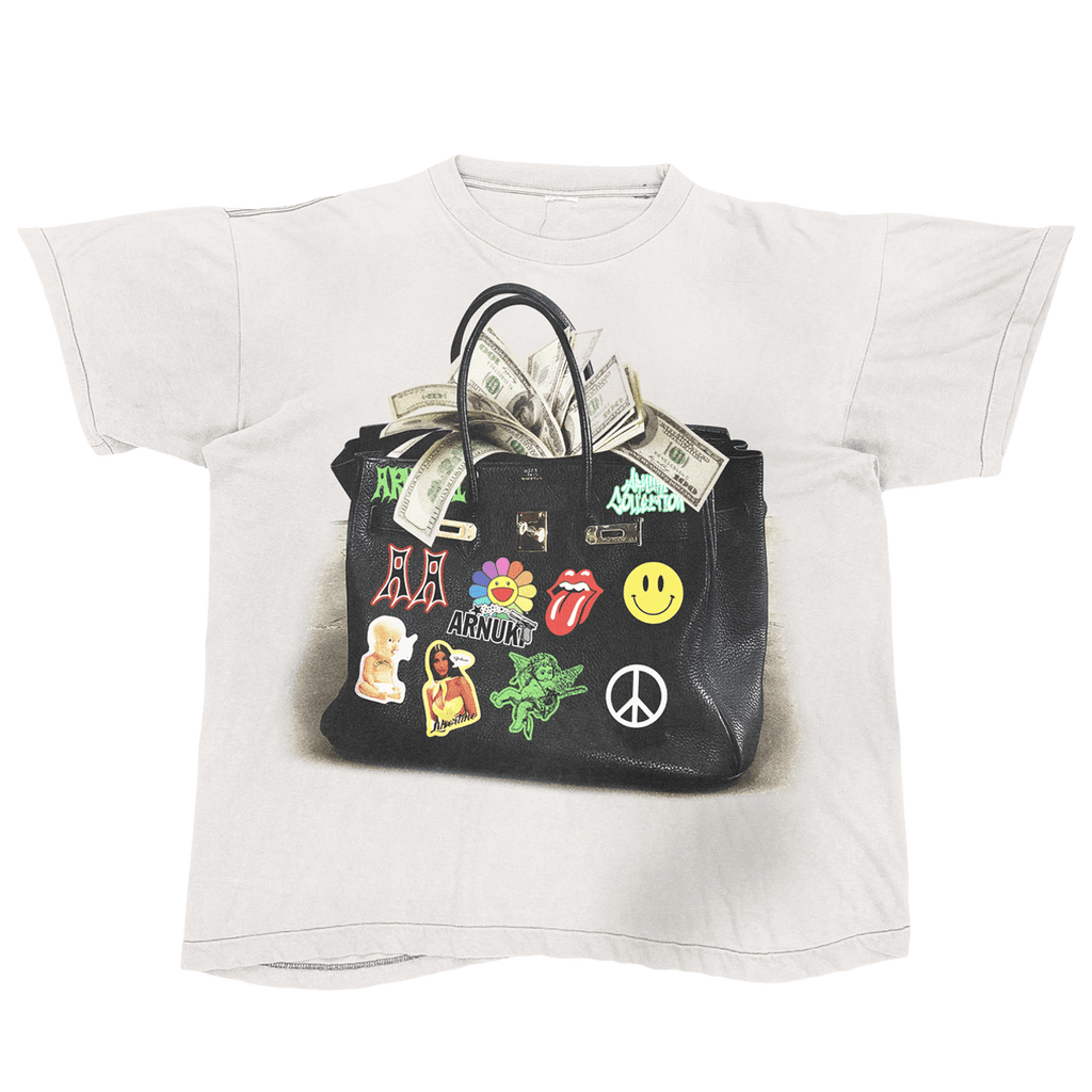 White Designer Bag Streetwear Tee Loose Fit T Shirt 190 GSM Cotton Heavyweight Premium - FreshFinds