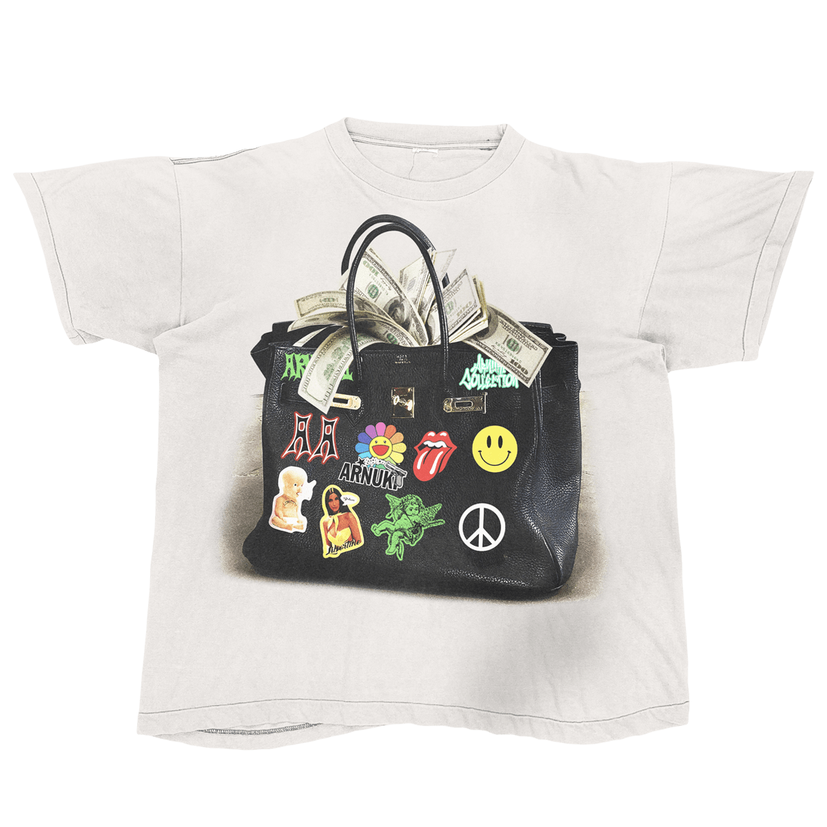 White Designer Bag Streetwear Tee Loose Fit T Shirt 190 GSM Cotton Heavyweight Premium - FreshFinds