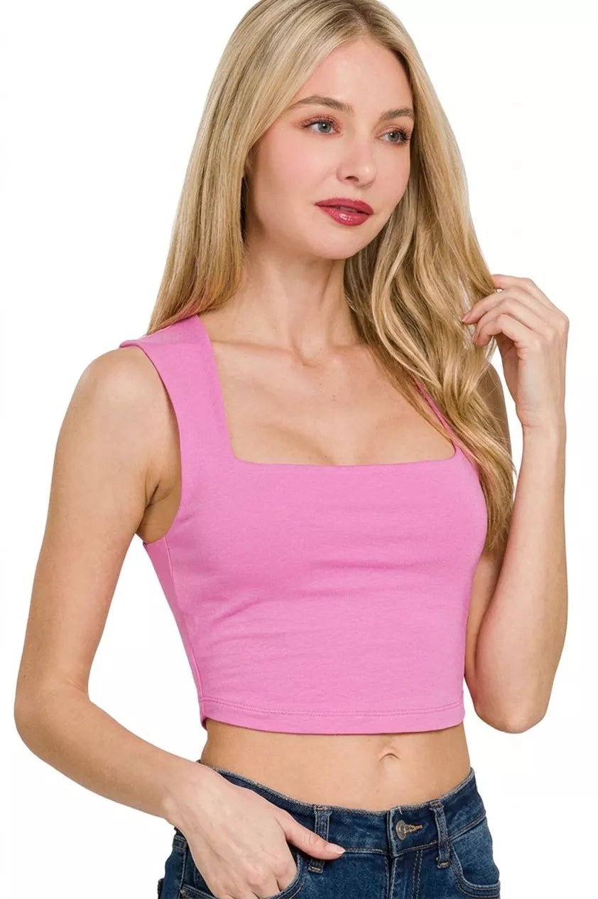 Zenana Double Layered Square Neck Cropped Tank Top - FreshFinds