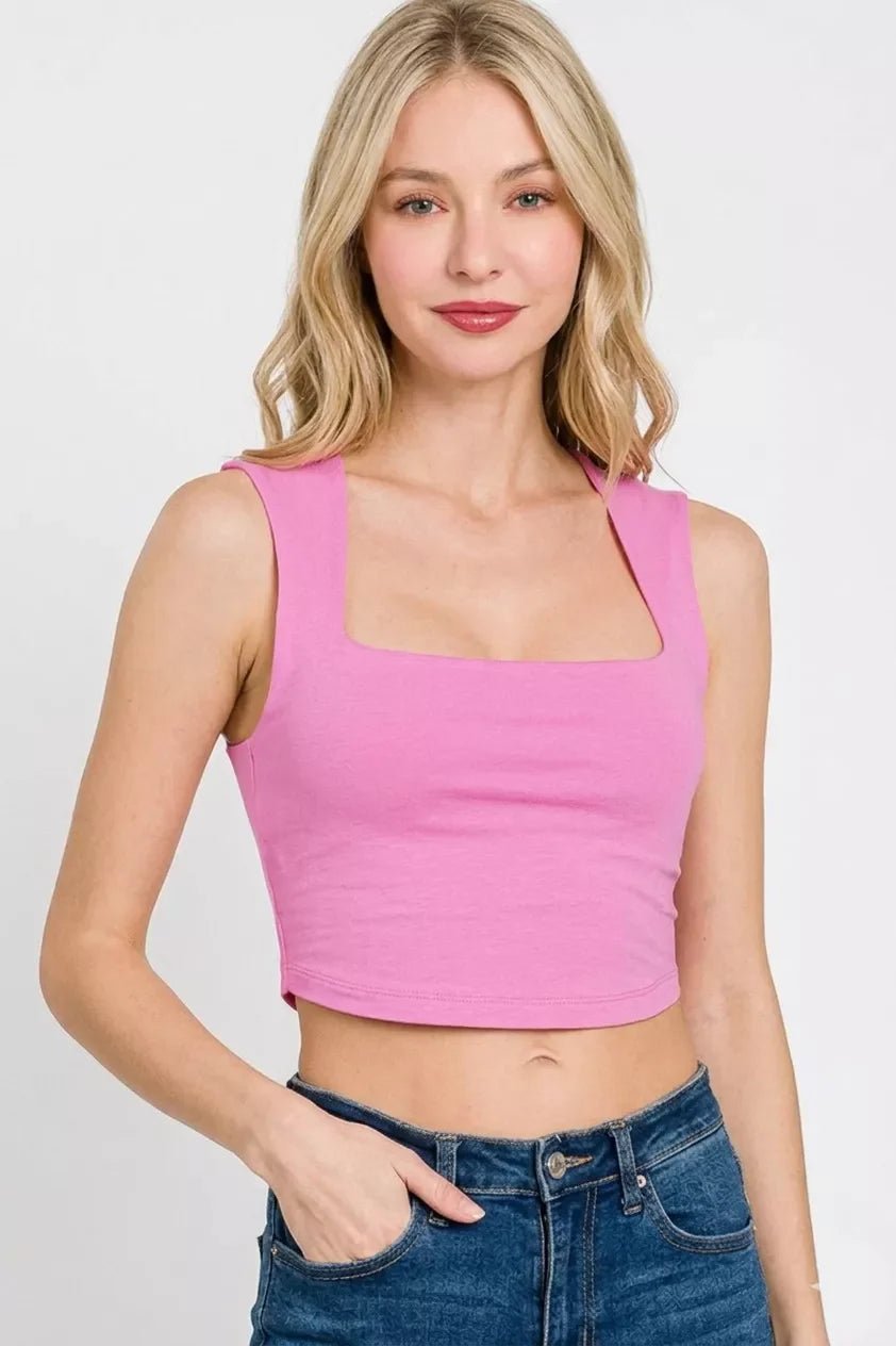 Zenana Double Layered Square Neck Cropped Tank Top - FreshFinds